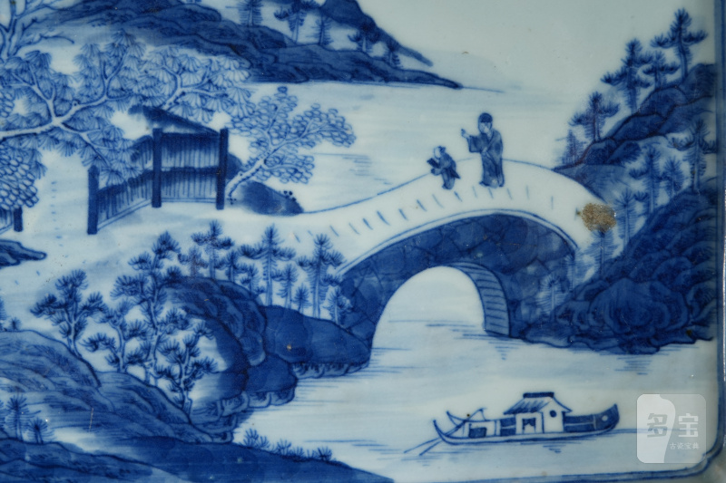 清乾隆 青花山水纹长方型盘 - 图8